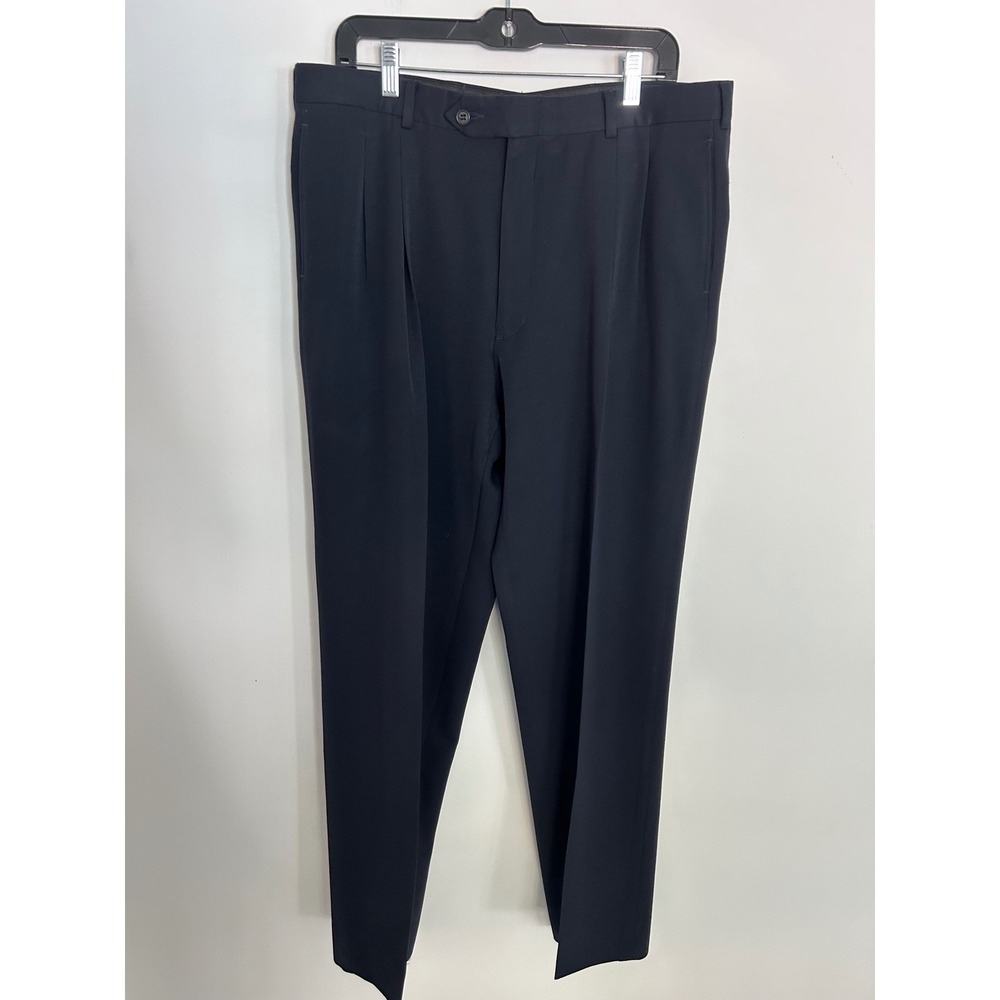 Jos. A. Bank Mens Pleated Dress Pants 35x31 Navy Blue 100% Pure Wool Trousers